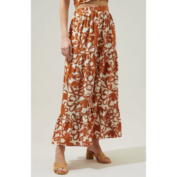 Sugarlips Marida Caramel Floral Yaelle Flowy Maxi Skirt NWT in Medium - Picture 2 of 12